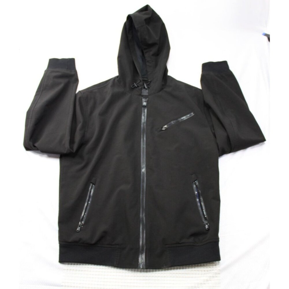 Michael Kors Mens Black Hooded Jacket L With Zipper Pockets & Polyester‎ Lining